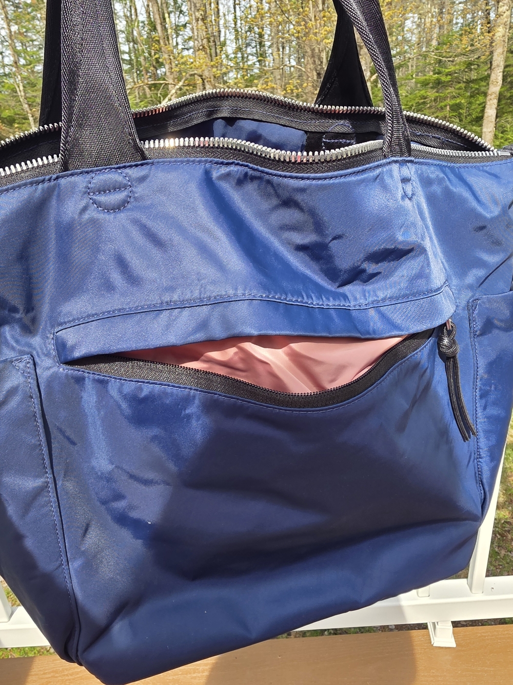 Navy Tote Bag with Pink Interior - Women’s Everyday Tote - Picture 4 of 5